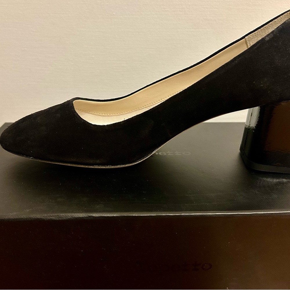 NIB $445 REPETTO Marlow Black Suede Heels Sz 39.5/ 8.5